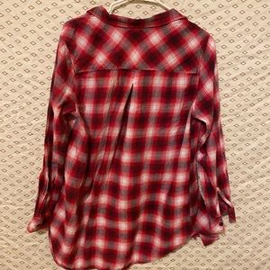 Women’s size large plaid button down T shirt.